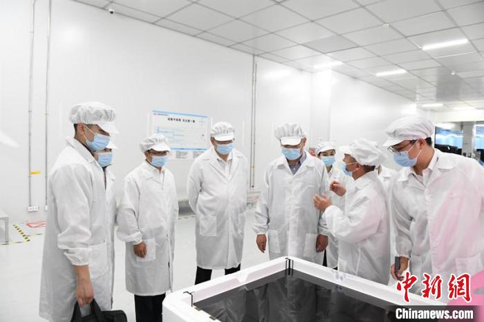 圖為蔡達峰一行在惠科電子(北海)科技產業園調研。　林浩 攝