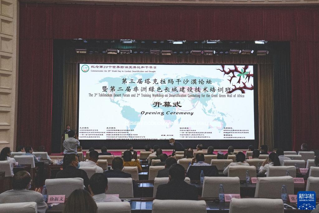 6月10日拍攝的第三屆塔克拉瑪干沙漠論壇現場。新華社記者 周生斌 攝