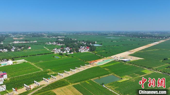 航拍合(肥)周(口)高速潁臨段8標架梁施工現場?！⒂癫?攝