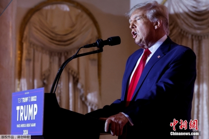 當地時間2022年11月15日，美國前總統特朗普在佛羅里達州海湖莊園發表演講，正式宣布將參加2024年美國總統大選。據美媒報道，特朗普已正式提交文件加入2024年總統競選。這是特朗普第三次發起美國總統競選活動。