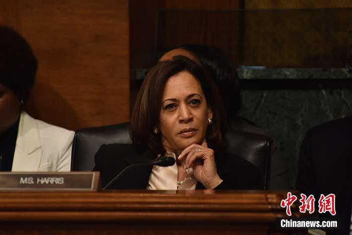 當?shù)貢r間8月11日，美國前副總統(tǒng)、已經(jīng)鎖定民主黨總統(tǒng)候選人提名的拜登選定聯(lián)邦參議員卡瑪拉·哈里斯為其競選搭檔、民主黨副總統(tǒng)候選人。哈里斯成為美國歷史上首位被提名為副總統(tǒng)候選人的非裔女性。圖為哈里斯此前出席國會聽證會(資料圖)。<a target='_blank' href='/'><p  align=