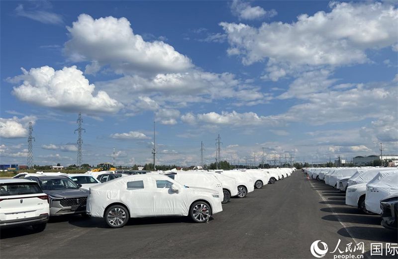 莫斯科別雷拉斯特物流中心內的中國品牌汽車。人民網記者 申佳平攝