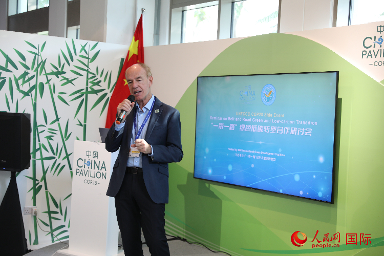 綠色聯盟聯合主席、世界自然基金會國際特使蘭博蒂尼在“一帶一路”綠色低碳轉型合作研討會上發言。人民網記者 張志文攝