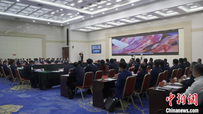 圖為部省共同打造青海綠色有機農畜產品輸出地推進會議現場。　李江寧 攝