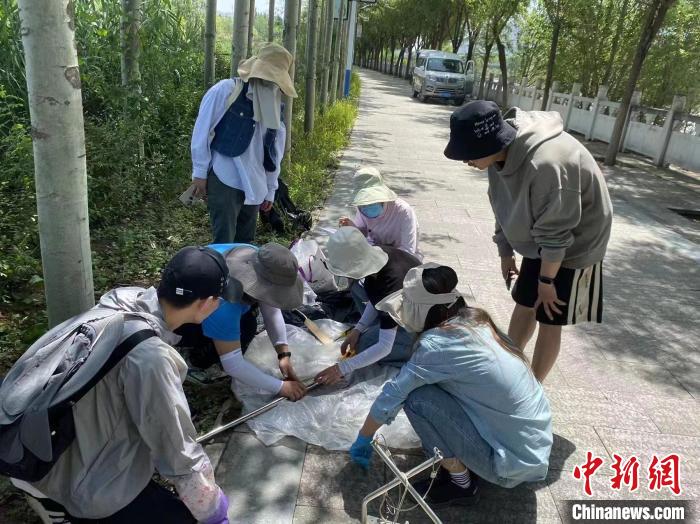 圖為科研人員正在進行監測。　西寧湟水國家濕地公園供圖