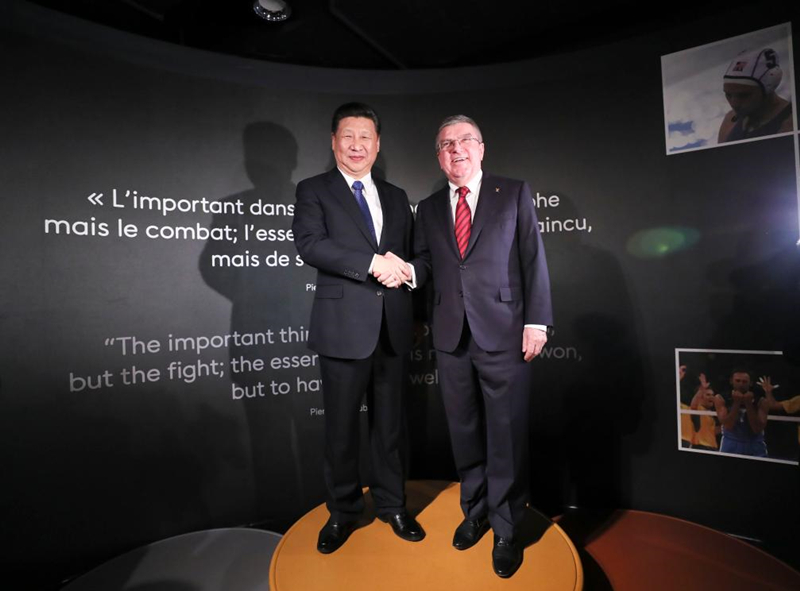 2017年1月18日，習近平主席在位于瑞士洛桑的國際奧林匹克博物館會見時任國際奧林匹克委員會主席巴赫。