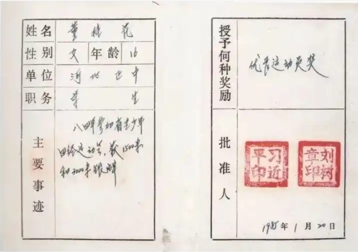 圖為1985年1月，時任正定縣委書記的習近平為參賽運動員頒發的“優秀運動員獎”。